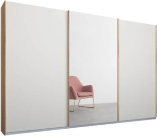 An Image of Malix 3 door 270cm Sliding Wardrobe, Oak frame,Matt White & Mirror doors, Standard Interior