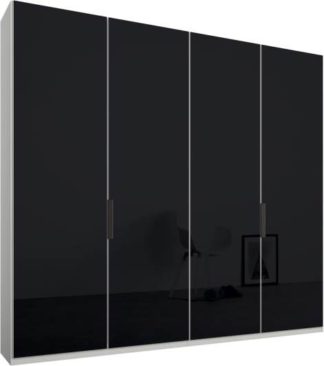 An Image of Caren 4 door 200cm Hinged Wardrobe, White Frame, Basalt Grey Glass Doors, Classic Interior