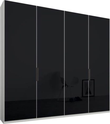 An Image of Caren 4 door 200cm Hinged Wardrobe, White Frame, Basalt Grey Glass Doors, Premium Interior