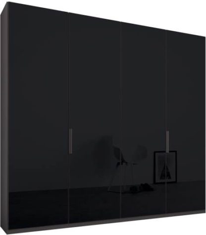 An Image of Caren 4 door 200cm Hinged Wardrobe, Graphite Grey Frame, Basalt Grey Glass Doors, Classic Interior