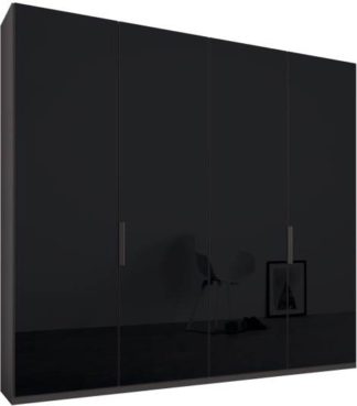 An Image of Caren 4 door 200cm Hinged Wardrobe, Graphite Grey Frame, Basalt Grey Glass Doors, Premium Interior