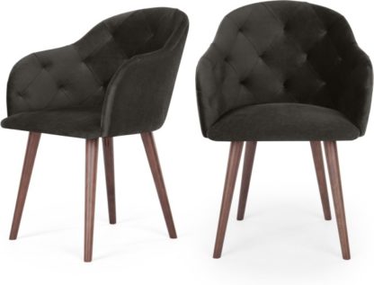 An Image of Set of 2 Clarris High Back Carver Chairs, Otter Grey Velvet