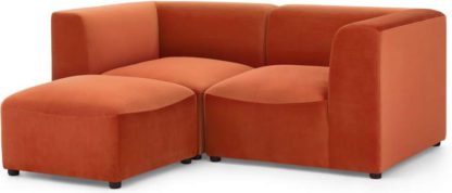 An Image of Juno 2 Seater Sofa with Footstool, Flame Orange Velvet