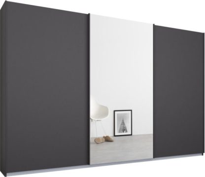 An Image of Malix 3 door 270cm Sliding Wardrobe, Graphite Grey frame,Matt Graphite Grey & Mirror doors , Premium Interior