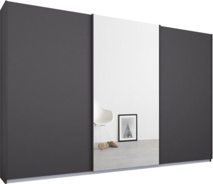 25f8c10cbca56c10cc6a85f93b195098847b568fd2ca1ee98c20784f8e15fab1.jpg An Image of Malix 3 door 270cm Sliding Wardrobe, Graphite Grey frame,Matt Graphite Grey & Mirror doors, Standard Interior