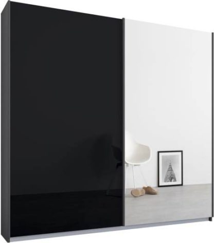 An Image of Malix 2 door 181cm Sliding Wardrobe, Graphite Grey frame,Basalt Grey Glass & Mirror doors , Premium Interior