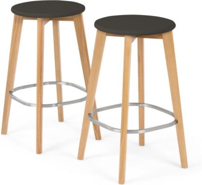 An Image of Set of 2 Fjord Bar Stool, Oak and Grey