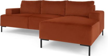 An Image of Frederik 3 Seater Right Hand Facing Compact Corner Chaise End Sofa, Nutmeg Orange Velvet