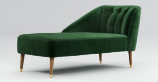 An Image of Custom MADE Margot Left Hand Facing Chaise, Forrest Green Velvet with Light Wood Brass Leg