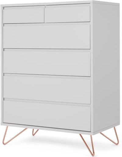 An Image of Elona Tall Multi Chest of Drawers, Light Grey & Copper Legs