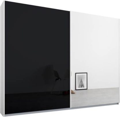 An Image of Malix 2 door 225cm Sliding Wardrobe, White frame,Basalt Grey Glass & Mirror doors , Premium Interior