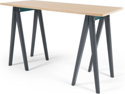 An Image of MADE Essentials Hurst Trestle Desk, Oak and Grey