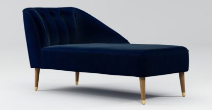 An Image of Custom MADE Margot Right Hand Facing Chaise, Dark Navy Cotton Velvet, Light Wood Brass Leg