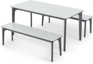 An Image of Buren Rectangle Dining Table and 2 Benches Set, HPL and Ash