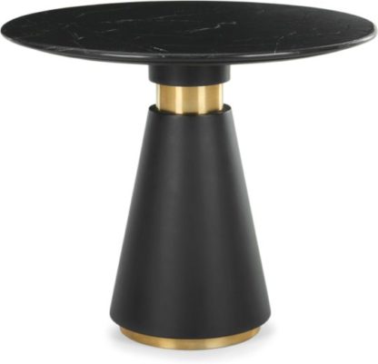 An Image of Bimba 4 Seat Round Dining Table, Black Marble and Brass