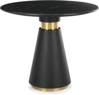 2e8fd4b68a60a594da179e936fb0f151bb28976a3b631f85de60f9ab116db5f9.jpg An Image of Bimba 4 Seat Round Dining Table, Black Marble and Brass