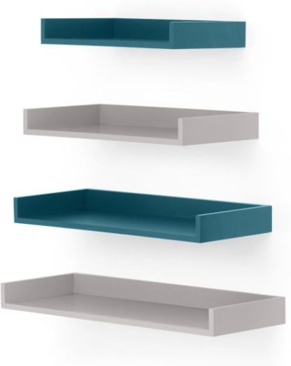 An Image of MADE Essentials Yumi Set of 4 Wall Shelves, Grey and Blue