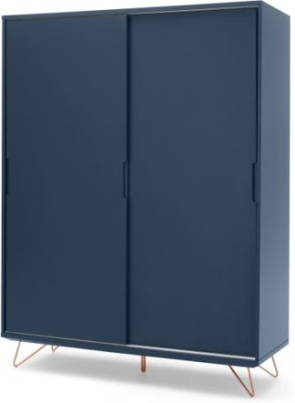 An Image of Elona Sliding Wardrobe, Dark Blue & Copper