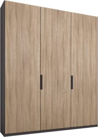 An Image of Caren 3 door 150cm Hinged Wardrobe, Graphite Grey Frame, Oak Doors, Classic Interior