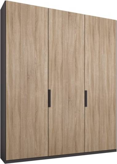 An Image of Caren 3 door 150cm Hinged Wardrobe, Graphite Grey Frame, Oak Doors, Premium Interior