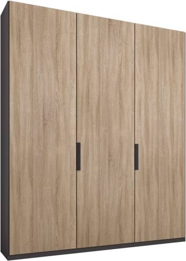 2fa90217aafe1b0a3723f86f9aabf2d47f9977207e944abbb077fe67e90e592d-2.jpg An Image of Caren 3 door 150cm Hinged Wardrobe, Graphite Grey Frame, Oak Doors, Premium Interior