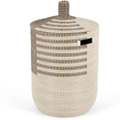 An Image of Havana Seagrass Laundry Basket, Black & White