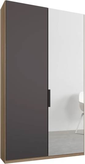 An Image of Caren 2 door 100cm Hinged Wardrobe, Oak Frame, Matt Graphite Grey & Mirror Doors, Classic Interior