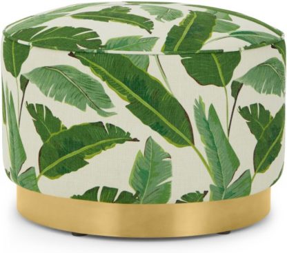 An Image of Hetherington Large Brass Base Pouffe, Leaf Print