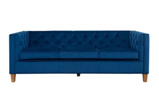 An Image of Miasto 3 Seater Sofa Ink Blue Velvet