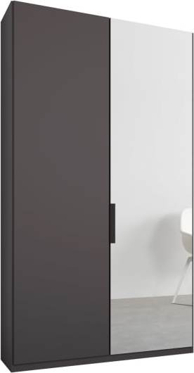 An Image of Caren 2 door 100cm Hinged Wardrobe, Graphite Grey Frame, Matt Graphite Grey & Mirror Doors, Classic Interior