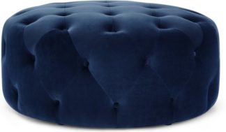 An Image of Hampton Large Round Pouffe, Electric Blue Velvet