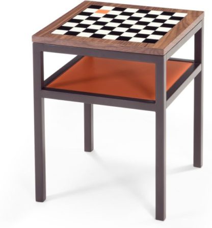 An Image of Contrast Chess Side Table, Walnut and Orange