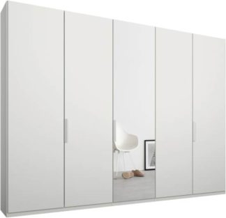 An Image of Caren 5 door 250cm Hinged Wardrobe, White Frame, Matt White & Mirror Doors, Classic Interior