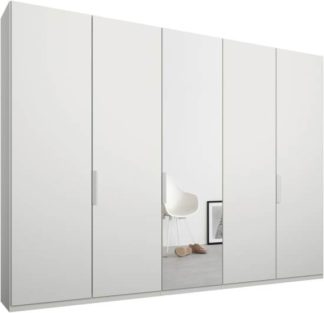 An Image of Caren 5 door 250cm Hinged Wardrobe, White Frame, Matt White & Mirror Doors, Premium Interior