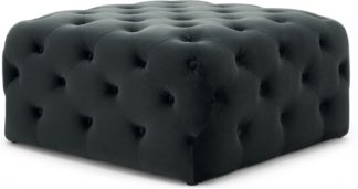 An Image of Hampton Square Pouffe, Midnight Grey Velvet