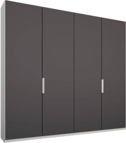 An Image of Caren 4 door 200cm Hinged Wardrobe, White Frame, Matt Graphite Grey Doors, Premium Interior