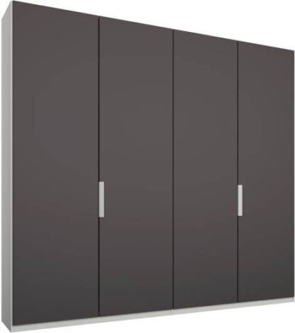 An Image of Caren 4 door 200cm Hinged Wardrobe, White Frame, Matt Graphite Grey Doors, Standard Interior