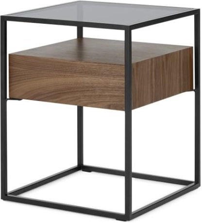 An Image of Jaxta Bedside, Walnut and Smoked Glass