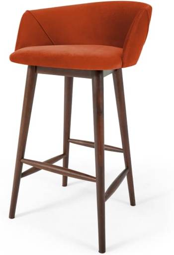 An Image of Lule Bar Stool, Flame Orange Velvet  