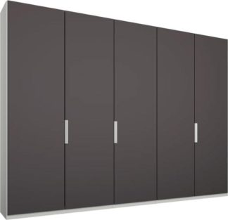 An Image of Caren 5 door 250cm Hinged Wardrobe, White Frame, Matt Graphite Grey Doors, Classic Interior