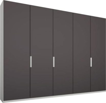 An Image of Caren 5 door 250cm Hinged Wardrobe, White Frame, Matt Graphite Grey Doors, Premium Interior