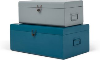 An Image of Daven Set of 2 Metal Storage Box Trunks, Teal & Grey