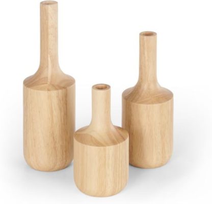 An Image of Chirp Set of 3 Wooden Decorative Bottles, Natural