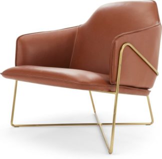 An Image of Stanley Accent Chair, Chestnut Brown Leather with Brushed Brass Frame