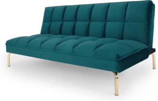 An Image of Hallie Sofa Bed, Tuscan Teal Velvet with Brass Legs