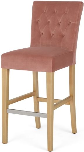 An Image of Flynn Bar Stool, Blush Pink Velvet and Birch