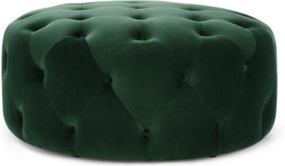 An Image of Hampton Large Round Pouffe, Pine Green Velvet