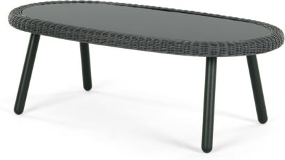 An Image of Jonah Garden Coffee Table, Rattan Grey and Glass