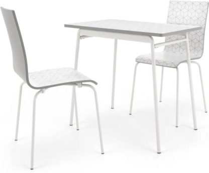 46ff4f007f9ce2d12e513886059c2b76922692a24a9408f9956e9f704443abad.jpg An Image of Made Essentials Ary Dining table and 2 Chairs Set, Printed Pattern and Grey