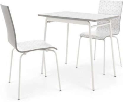 An Image of Made Essentials Ary Dining table and 2 Chairs Set, Printed Pattern and Grey